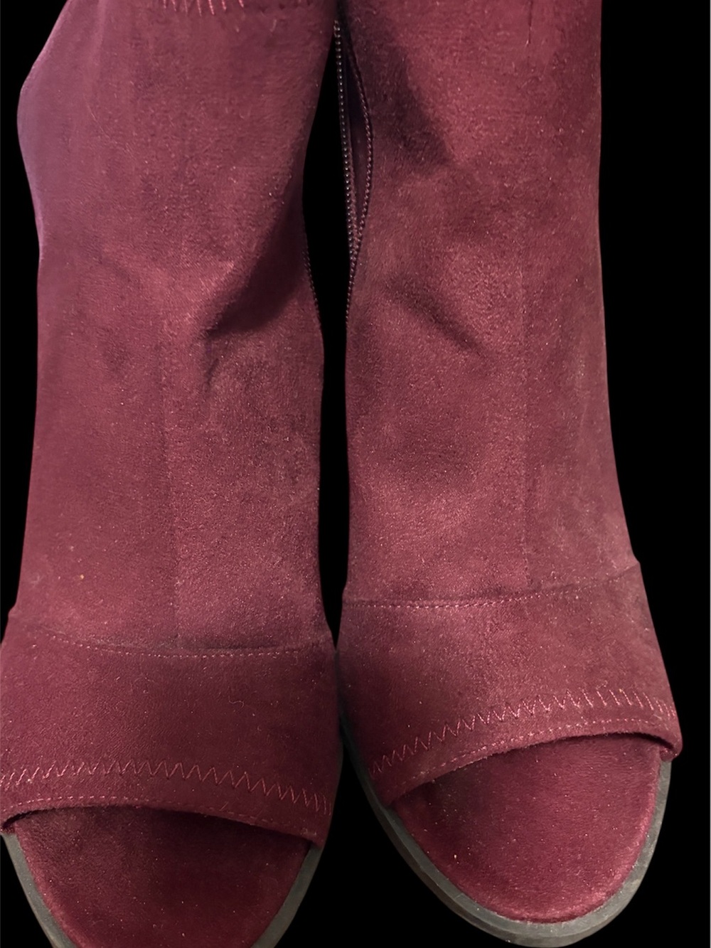 Burgundy Suede Peep-Toe Heels
